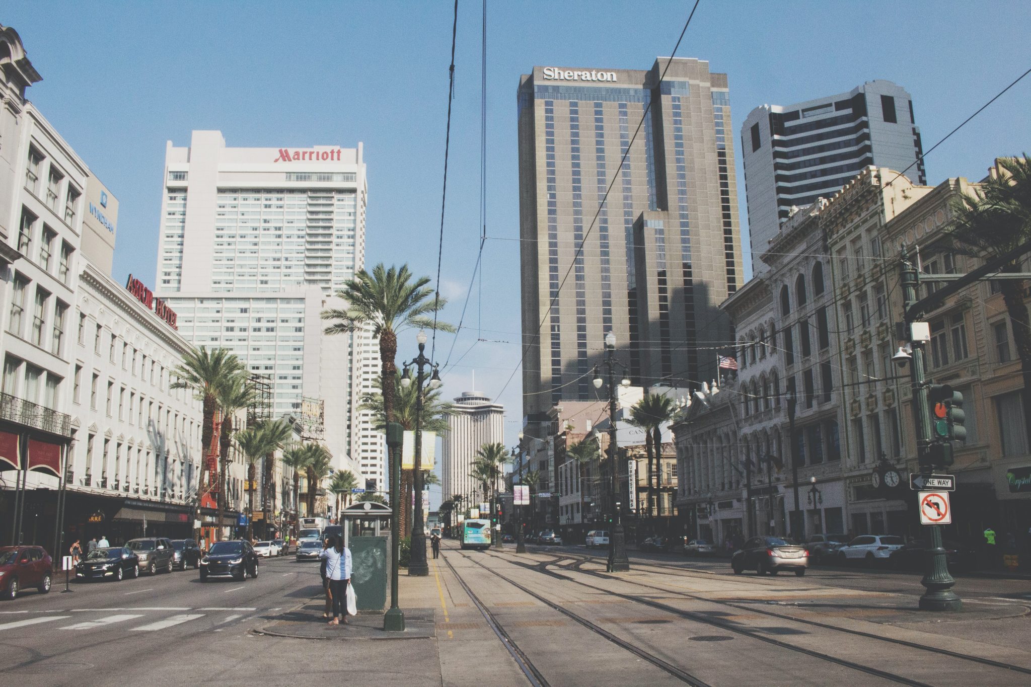 Downtown New Orleans on street-car line. New Orleans is perfect for any holiday weekend.